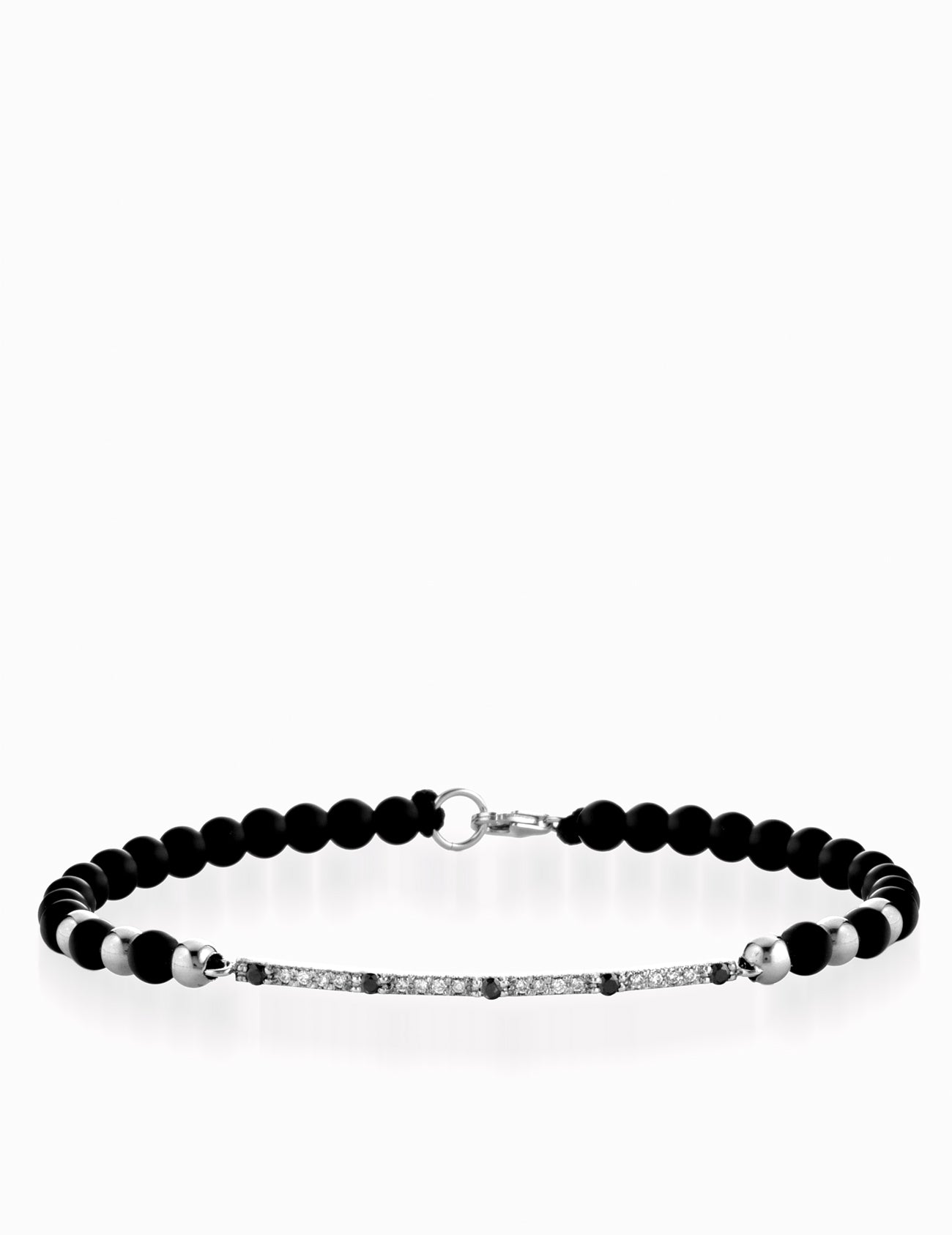 BRACCIALE CON LACCIO E CHIUSURA IN ORO BIANCO BACCHETTA DI DIAMANTI NERI E DIAMANTI