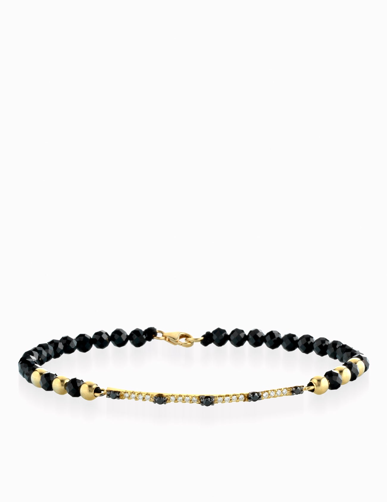 BRACCIALE CON LACCIO E CHIUSURA IN ORO GIALLO BACCHETTA DI DIAMANTI E DIAMANTI NERI