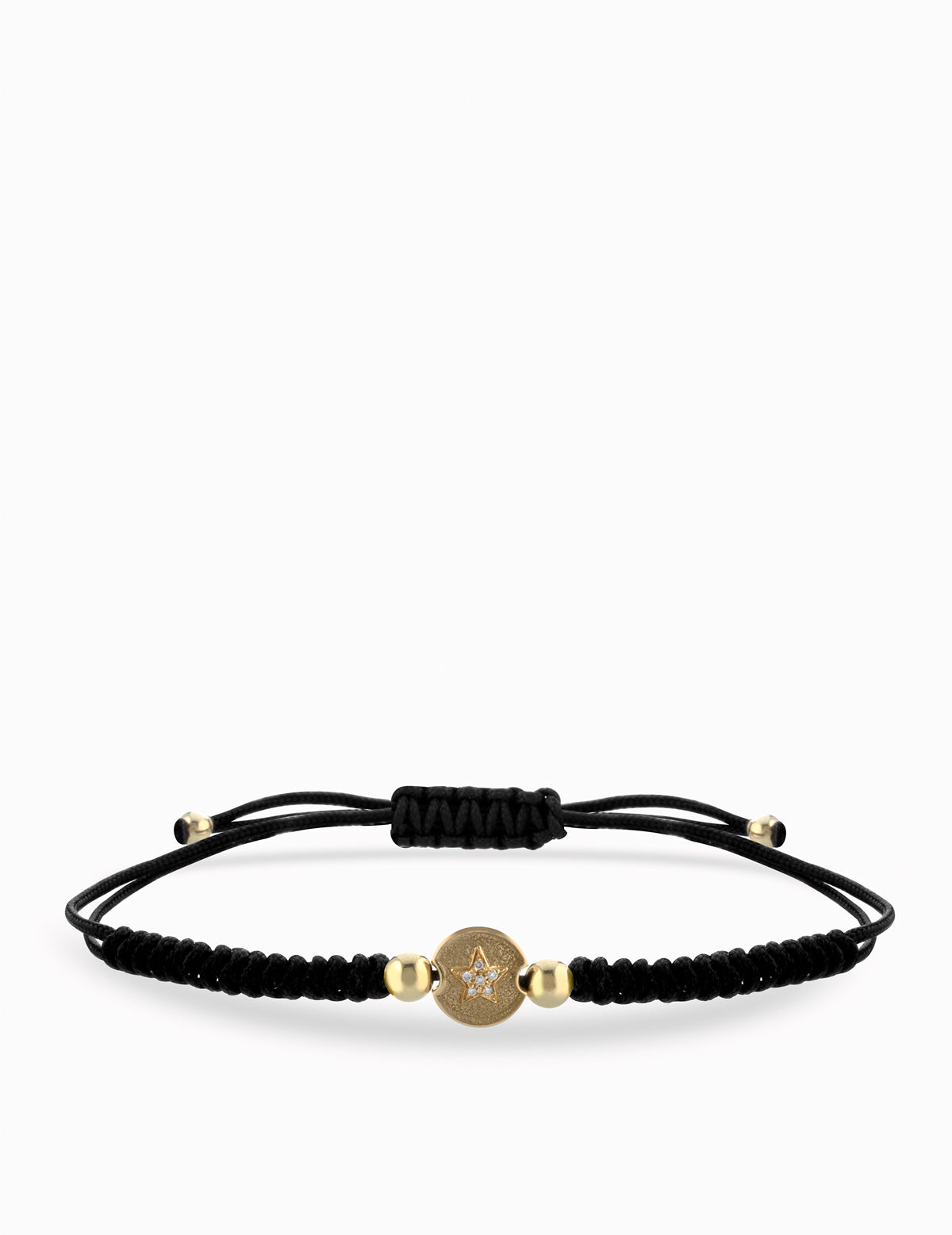 BRACCIALE LACCIO NERO IN ORO GIALLO CON MONETINA CENTRALE E STELLA DI DIAMANTI