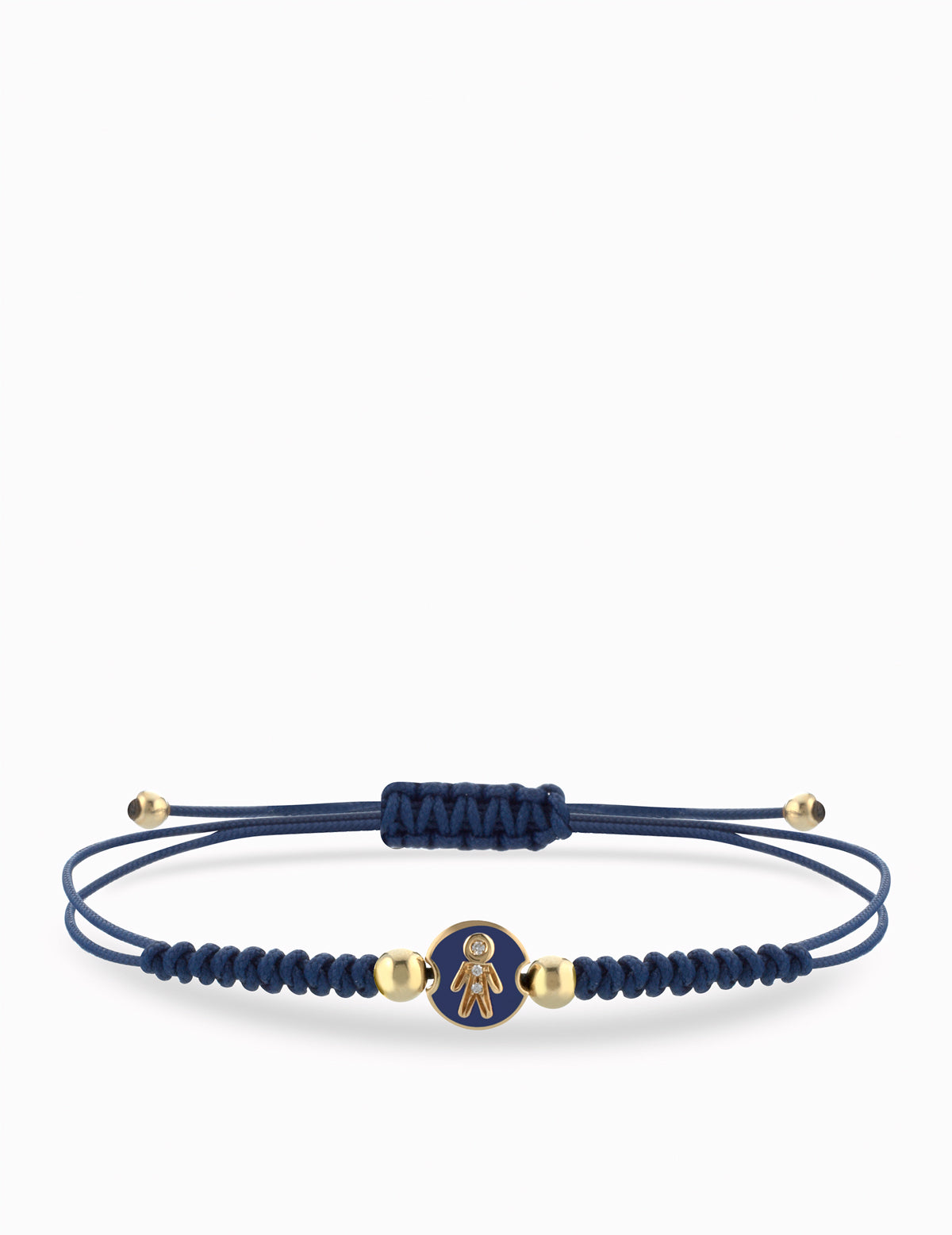 BRACCIALE LACCIO BLU IN ORO GIALLO CON MONETINA CENTRALE BEBE' MASCHILE DI DIAMANTI