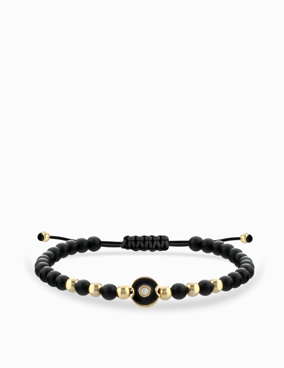 BRACCIALE LACCIO ONICE IN ORO GIALLO CON MONETINA E DIAMANTINO CENTRALE