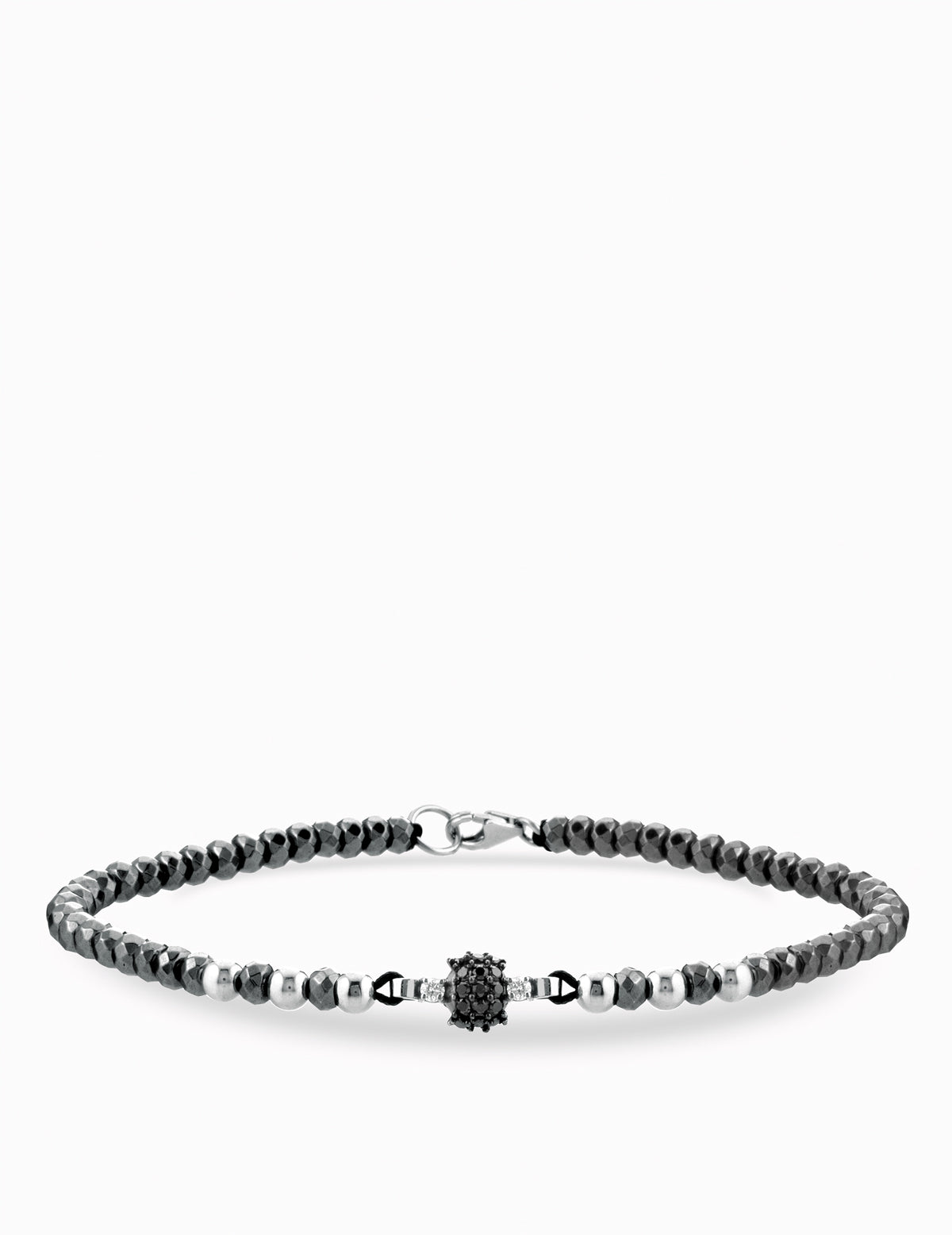 BRACCIALE LACCIO IN ORO BIANCO CON EMATITE E CENTRALE DI DIAMANTI BIANCHI E DIAMANTI NERI