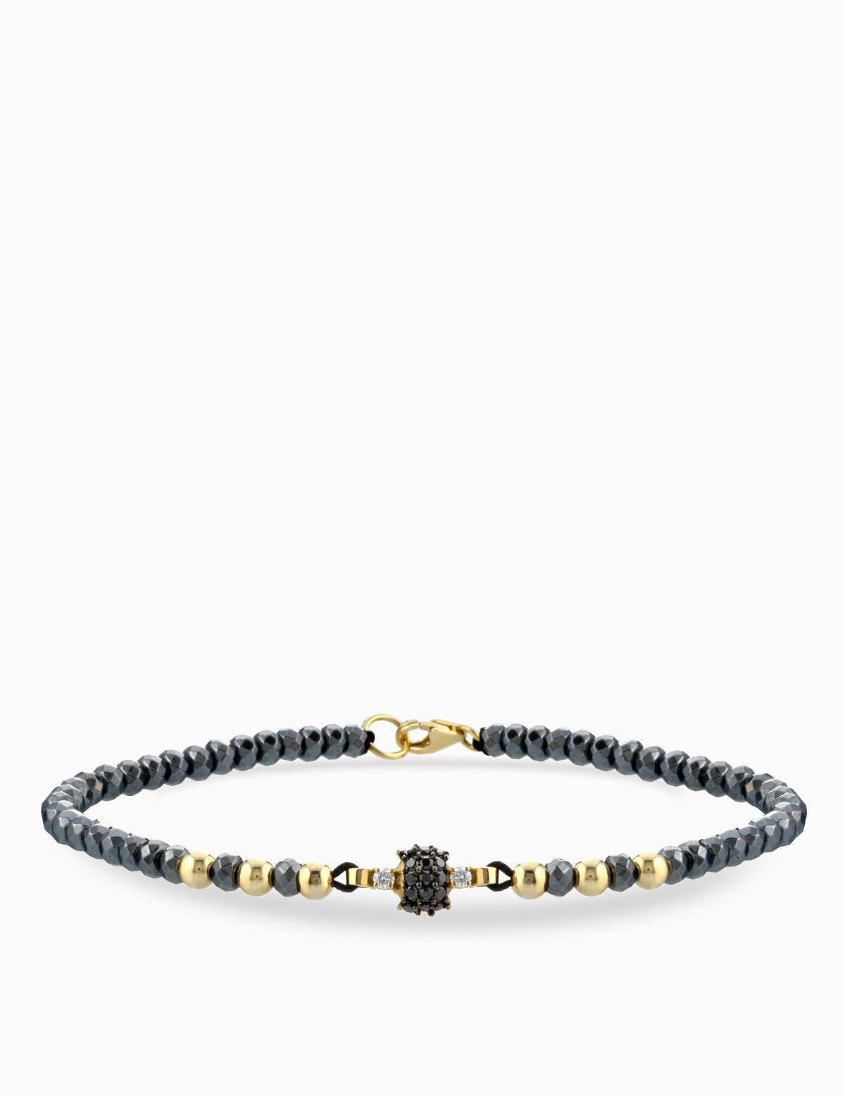 BRACCIALE LACCIO IN ORO GIALLO CON EMATITE E CENTRALE DI DIAMANTI BIANCHI E DIAMANTI NERI