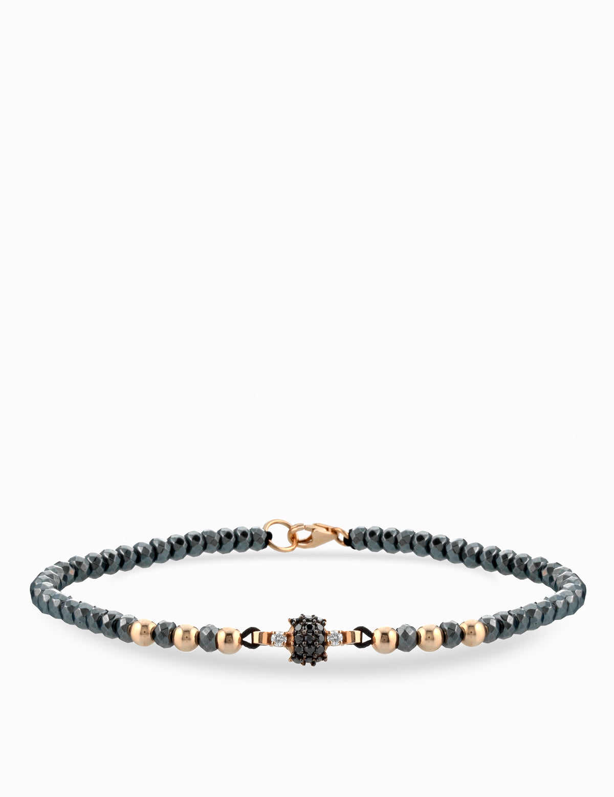 BRACCIALE LACCIO IN ORO ROSA EMATITE CON CENTRALE DI DIAMANTI BIANCHI E DIAMANTI NERI