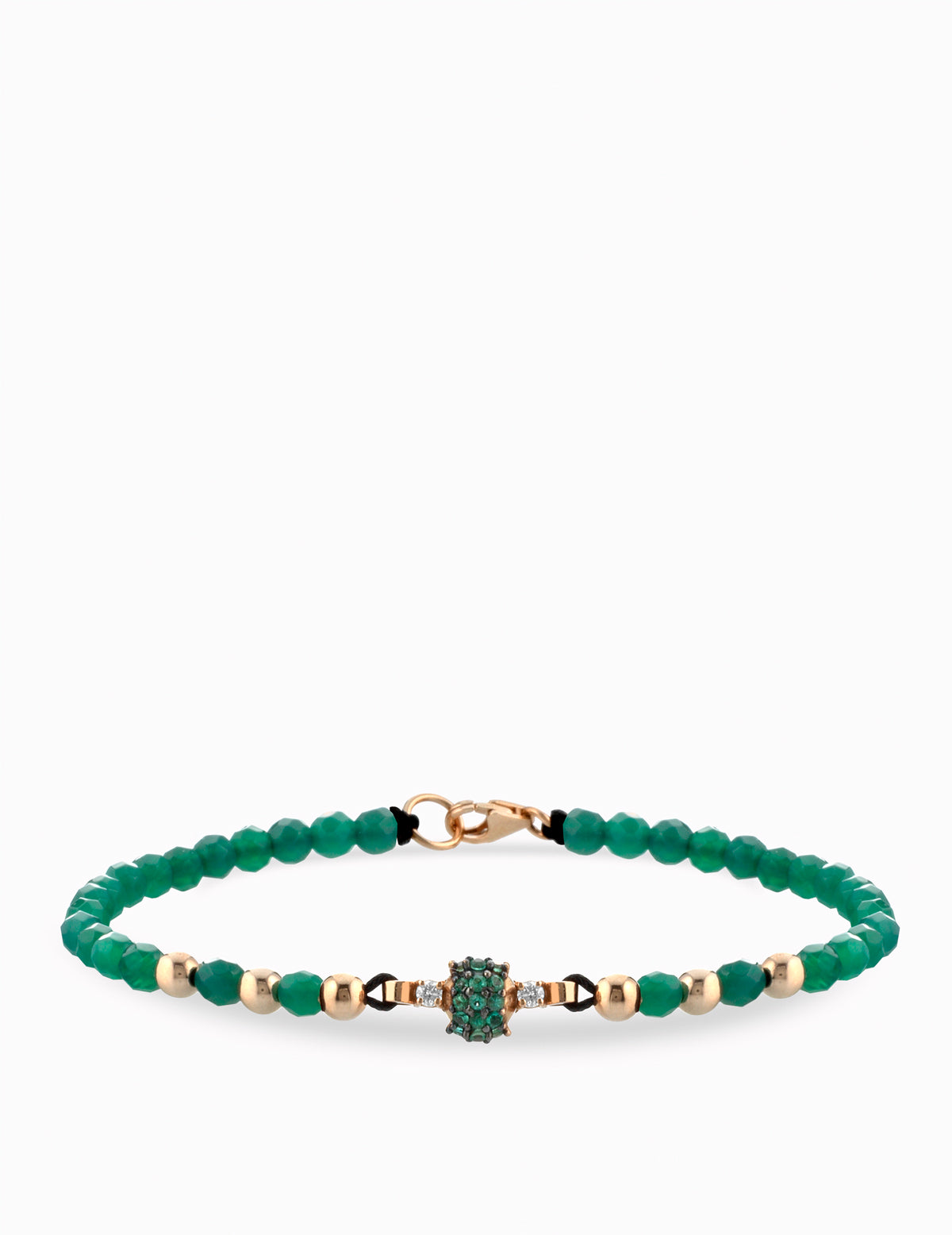 BRACCIALE LACCIO IN ORO ROSA CON EMATITE VERDI CENTRALE DI DIAMANTI E SMERALDI