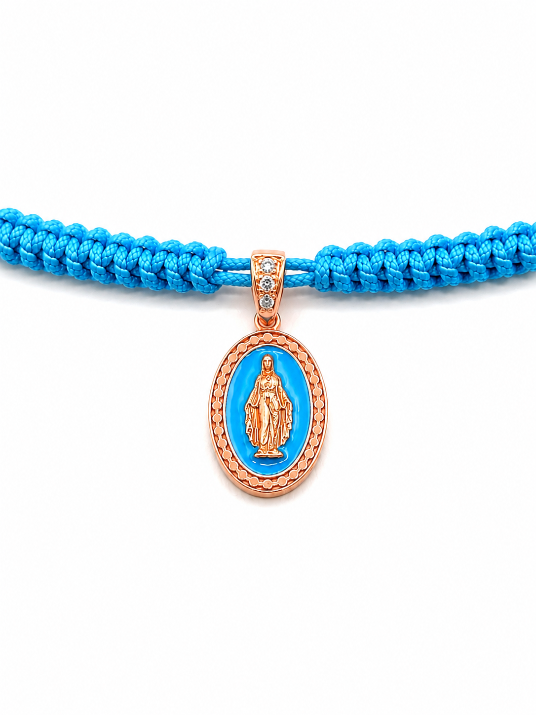 COLLANA LACCIO CON MADONINNA SMALTATA AZZURA ORO 9KT CON DIAMANTINI