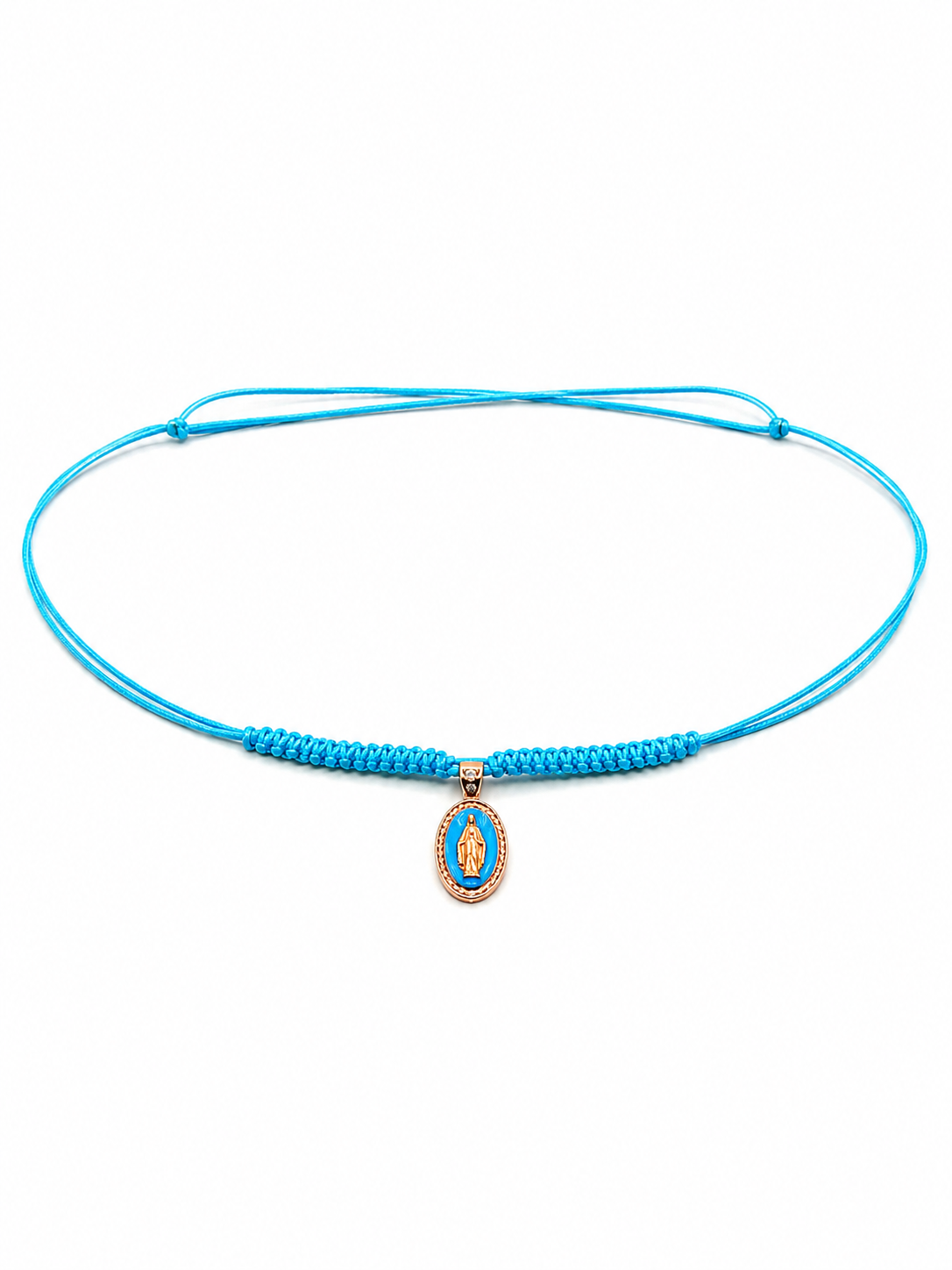 COLLANA LACCIO CON MADONINNA SMALTATA AZZURA ORO 9KT CON DIAMANTINI