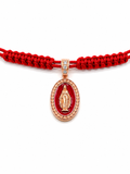 COLLANA LACCIO CON MADONINNA SMALTATA ROSSA E LACCIO ROSSO IN ORO 9KT E DIAMANTINI