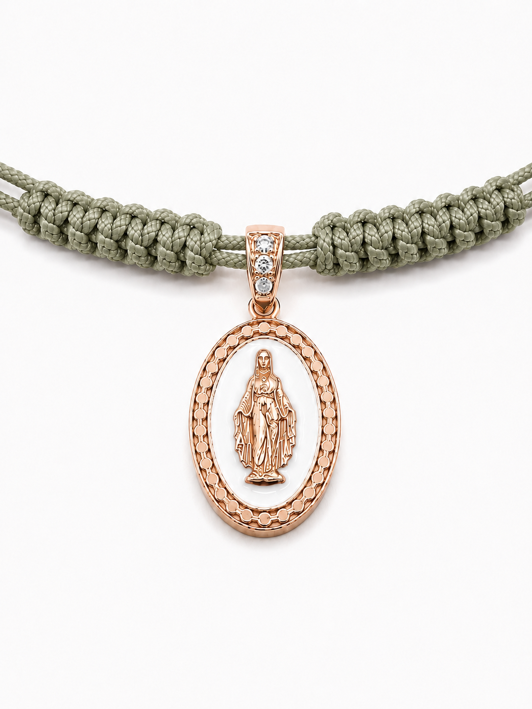 COLLANA LACCIO E MADONNINA SMALTATA BIANCA LACCIO VERDE IN ORO 9KT