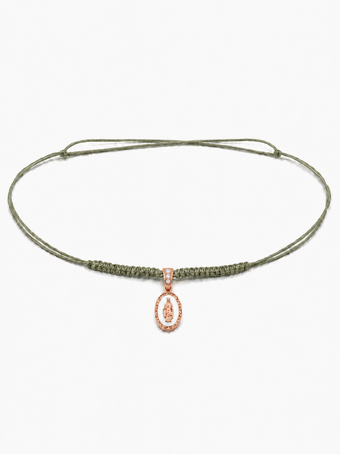 COLLANA LACCIO E MADONNINA SMALTATA BIANCA LACCIO VERDE IN ORO 9KT