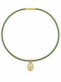 COLLANA CON CINTURINO VERDE E MADONNINA SMALTATA BIANCA IN ORO GIALLO 9KT