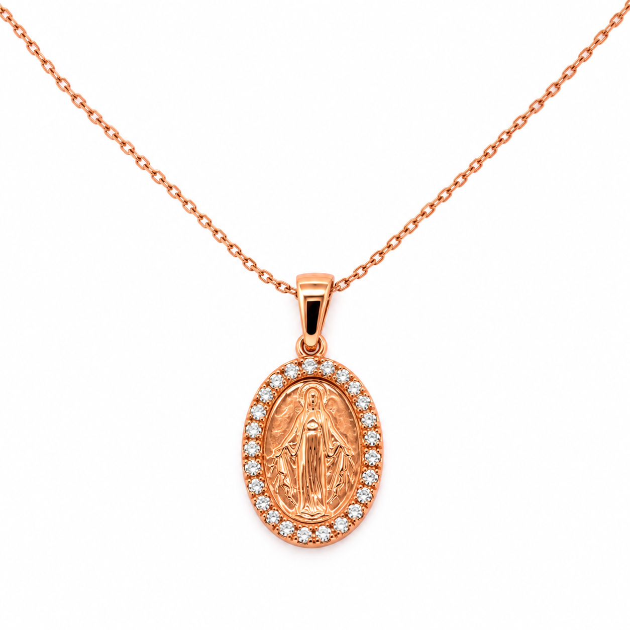 CIONDOLO MADONNINA IN ORO ROSA CON DIAMANTI INTRONO
