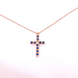CROCE IN ORO ROSA CON DIAMATNI E ZAFFIRI  COMPRESA DI CATENINA