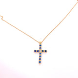 CROCE IN ORO GIALLO CON DIAMATNI E ZAFFIRI COMPRESA DI CATENINA