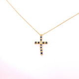 CROCE IN ORO GIALLO CON DIAMATNI BIANCHI E NERI COMPRESA DI CATENINA