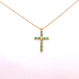 CROCE IN ORO GIALLO CON DIAMATNI E SMERALDI COMPRESA DI CATENINA