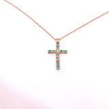 CROCE IN ORO ROSA CON DIAMATNI E SMERALDI COMPRESA DI CATENINA