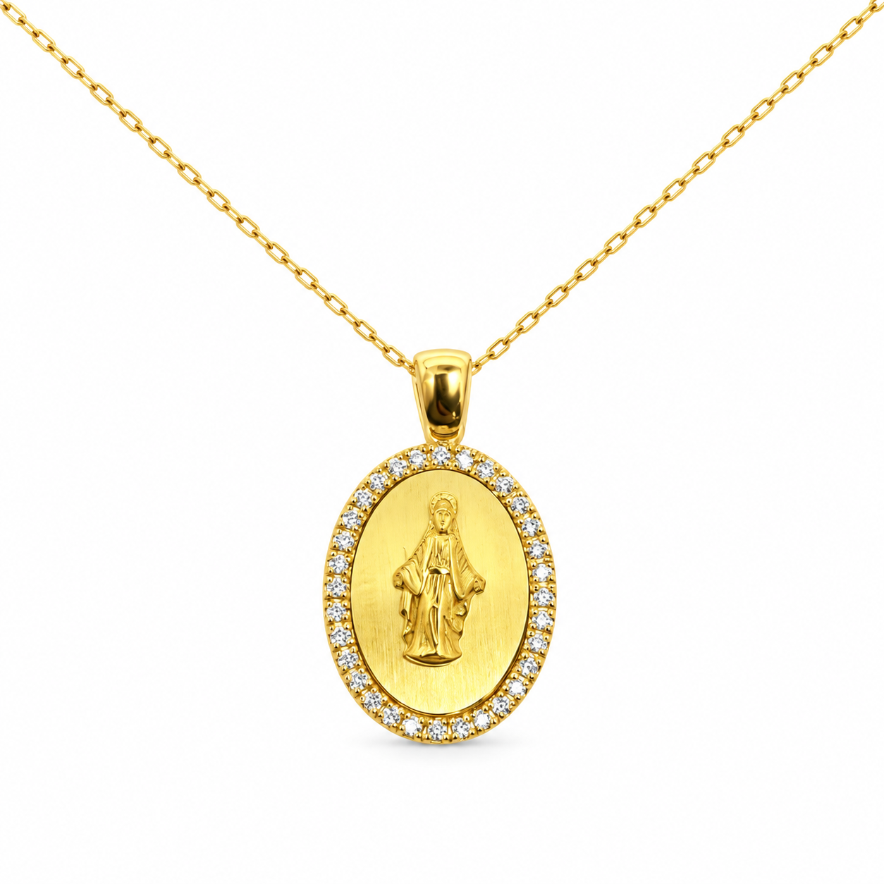 CIONDOLO MADONNA IN ORO GIALLO CON DIAMANTI SATINATA ALL'INTERNO