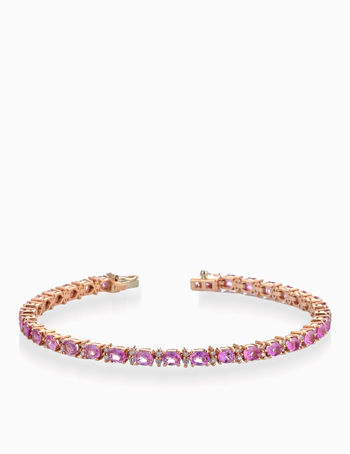 BRACCIALE IN ORO ROSA CON OVALINI DI ZAFFIRI ROSA E ALTERNANZA DI DIAMANTI