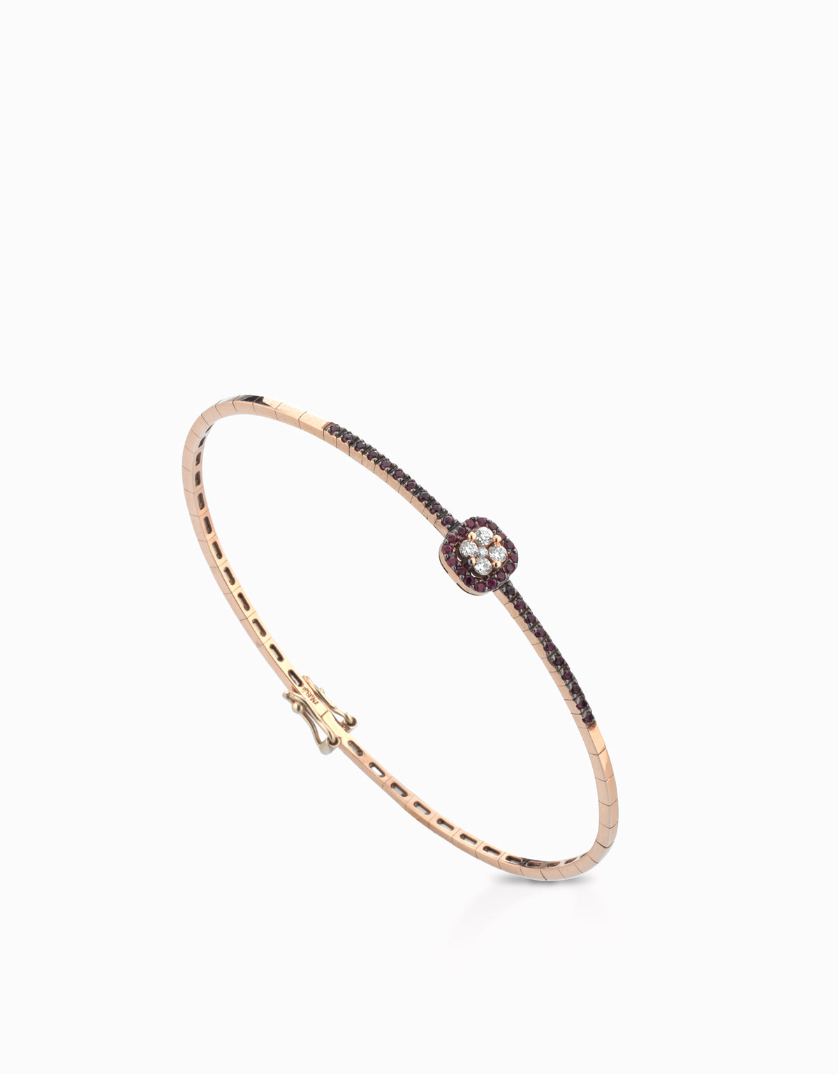 BRACCIALE RIGIDO IN ORO ROSA CON DIAMANTI E RUBINI