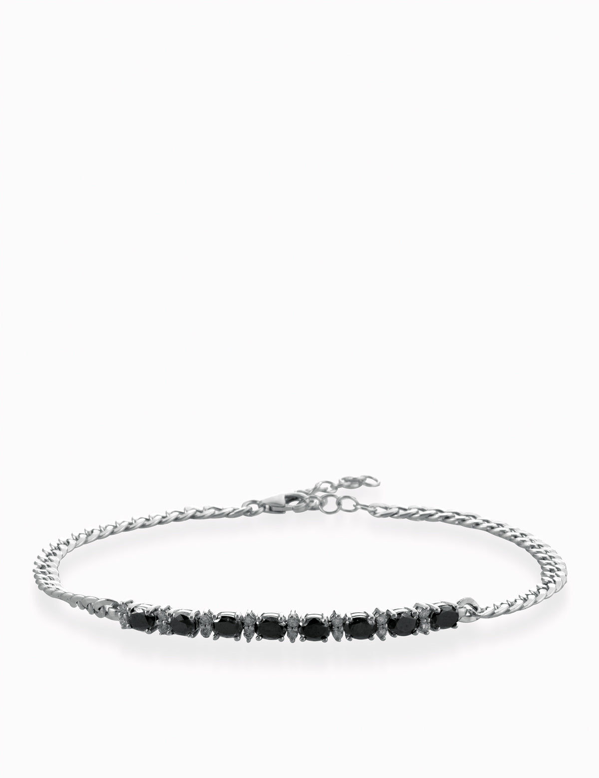 BRACCIALE CATENA IN ORO BIANCO CON DIAMANTI E PIETRE NERE OVALI