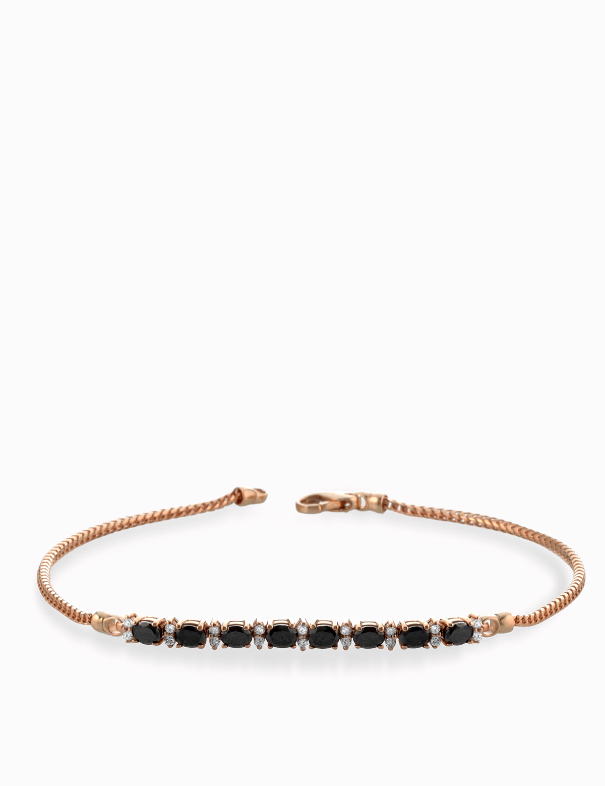 BRACCIALE CATENA IN ORO ROSA CON DIAMANTI E PIETRE OVALI NERE