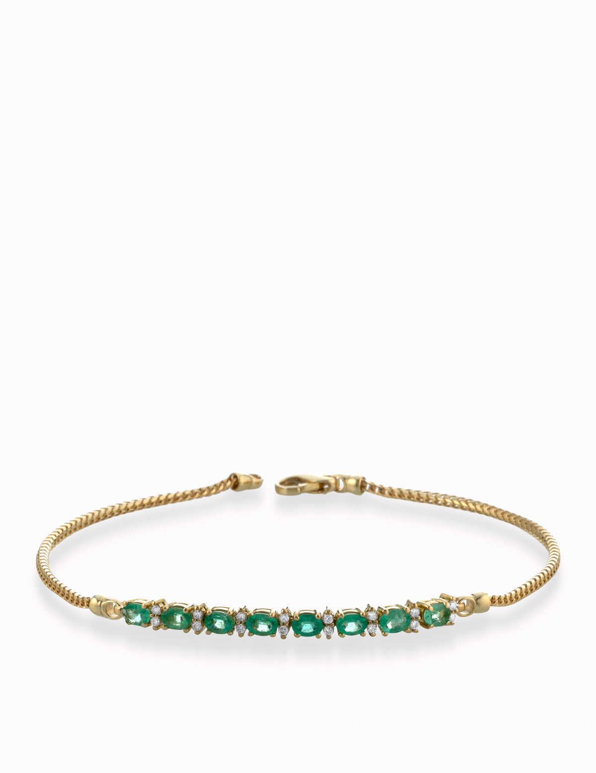 BRACCIALE CATENA IN ORO GIALLO CON DIAMANTI E SMERALDI OVALI