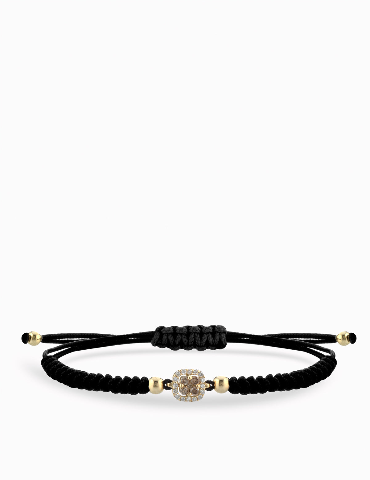 BRACCIALE LACCIO CON PALLINE IN ORO GIALLO CON CENTRALE DI DIAMANTI E DIAMANTI BROWN