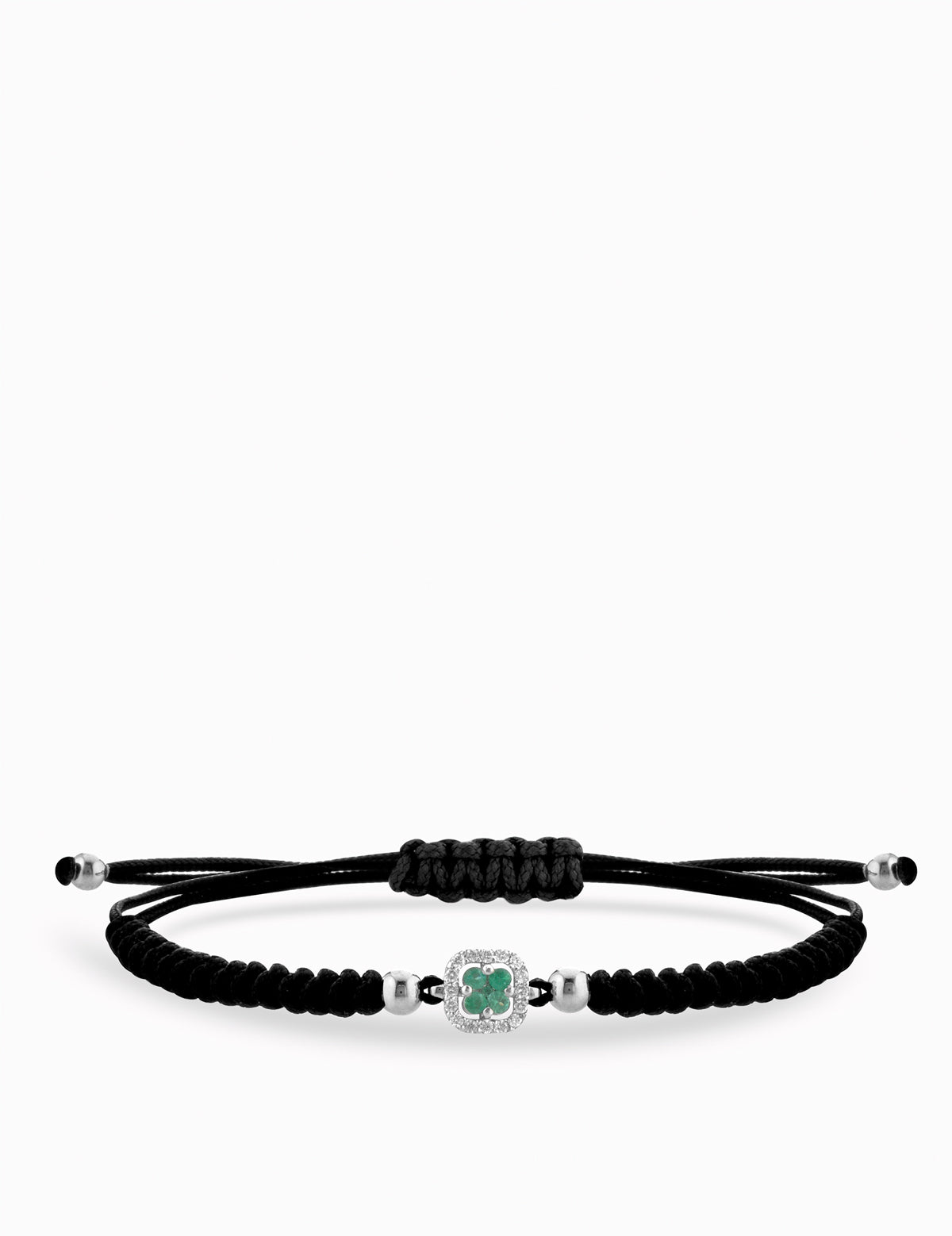 BRACCIALE A LACCIO CON PALLINE IN ORO BIANCO CENTRALE DI DIAMANTI E SMERALDI
