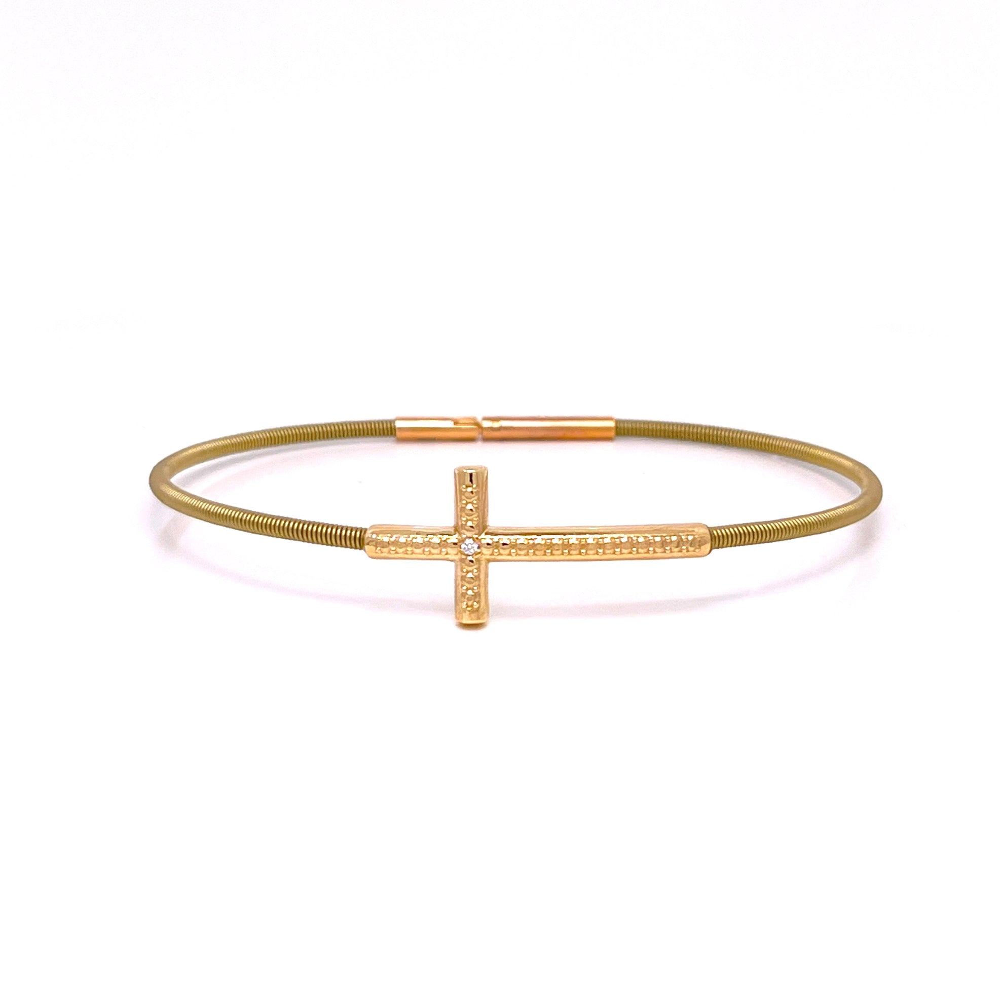 BRACCIALE BEIGE IN ORO ROSA CON CROCE CENTRALE E UN DIAMANTINO