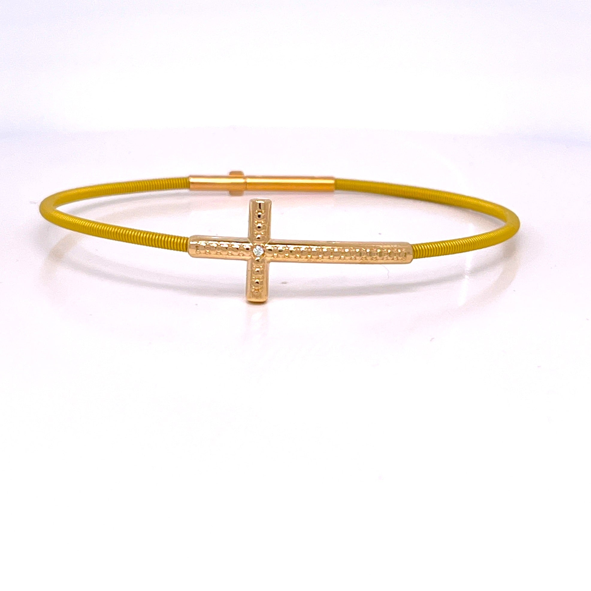 BRACCIALE BEIGE IN ORO ROSA CON CROCE CENTRALE E UN DIAMANTINO