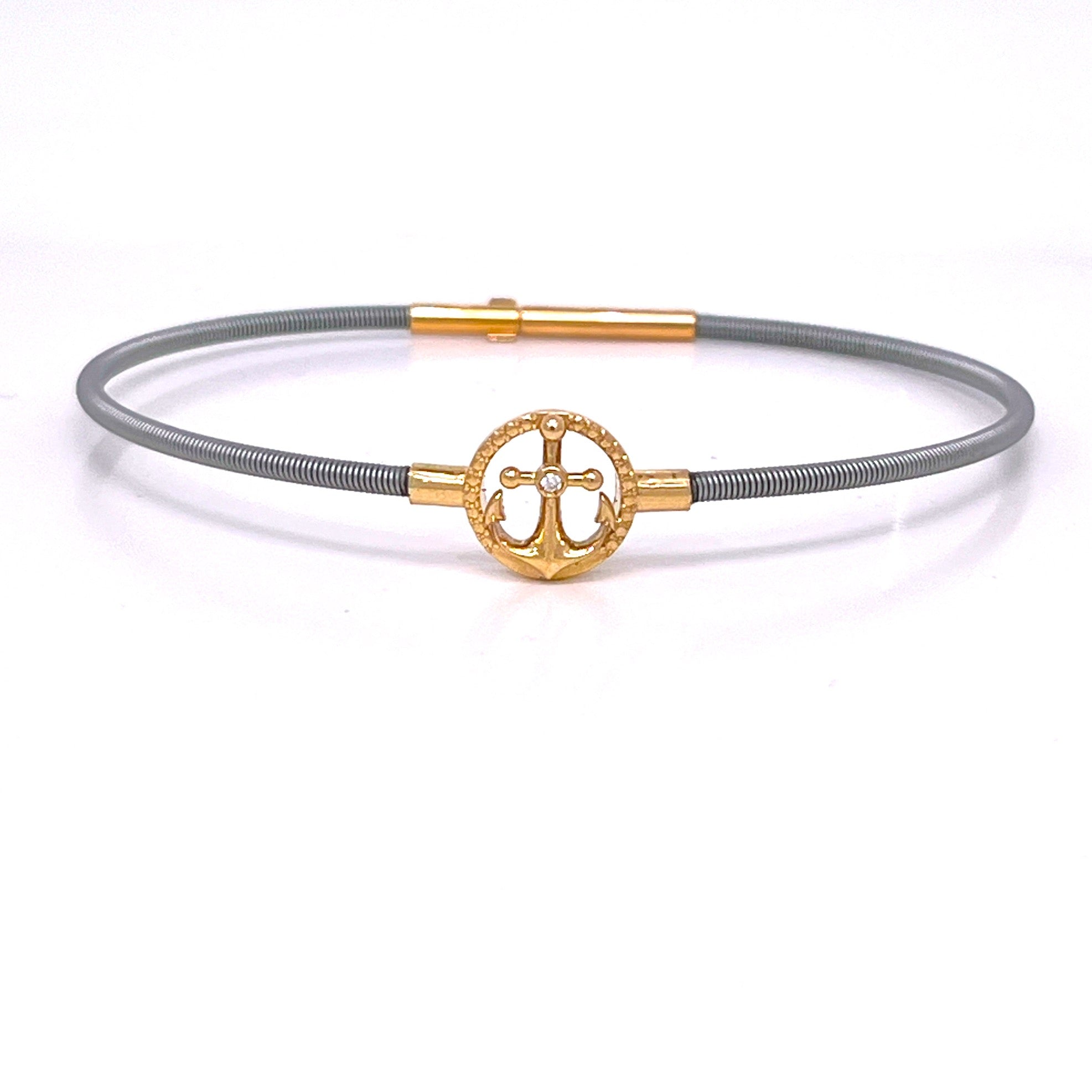 BRACCIALE IN ORO ROSA CON ANCORA CENTRALE E DIAMNTINO