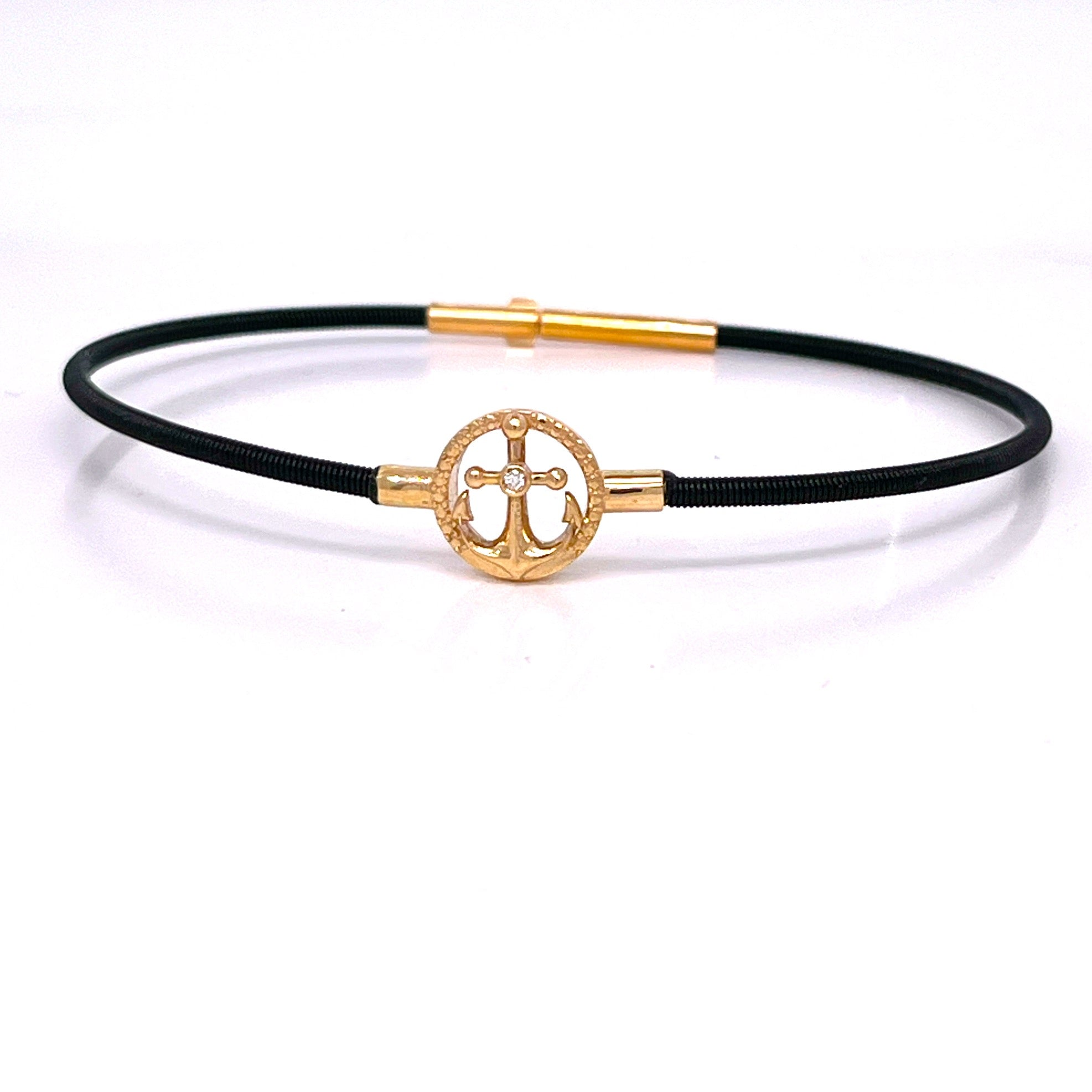 BRACCIALE IN ORO ROSA CON ANCORA CENTRALE E DIAMNTINO