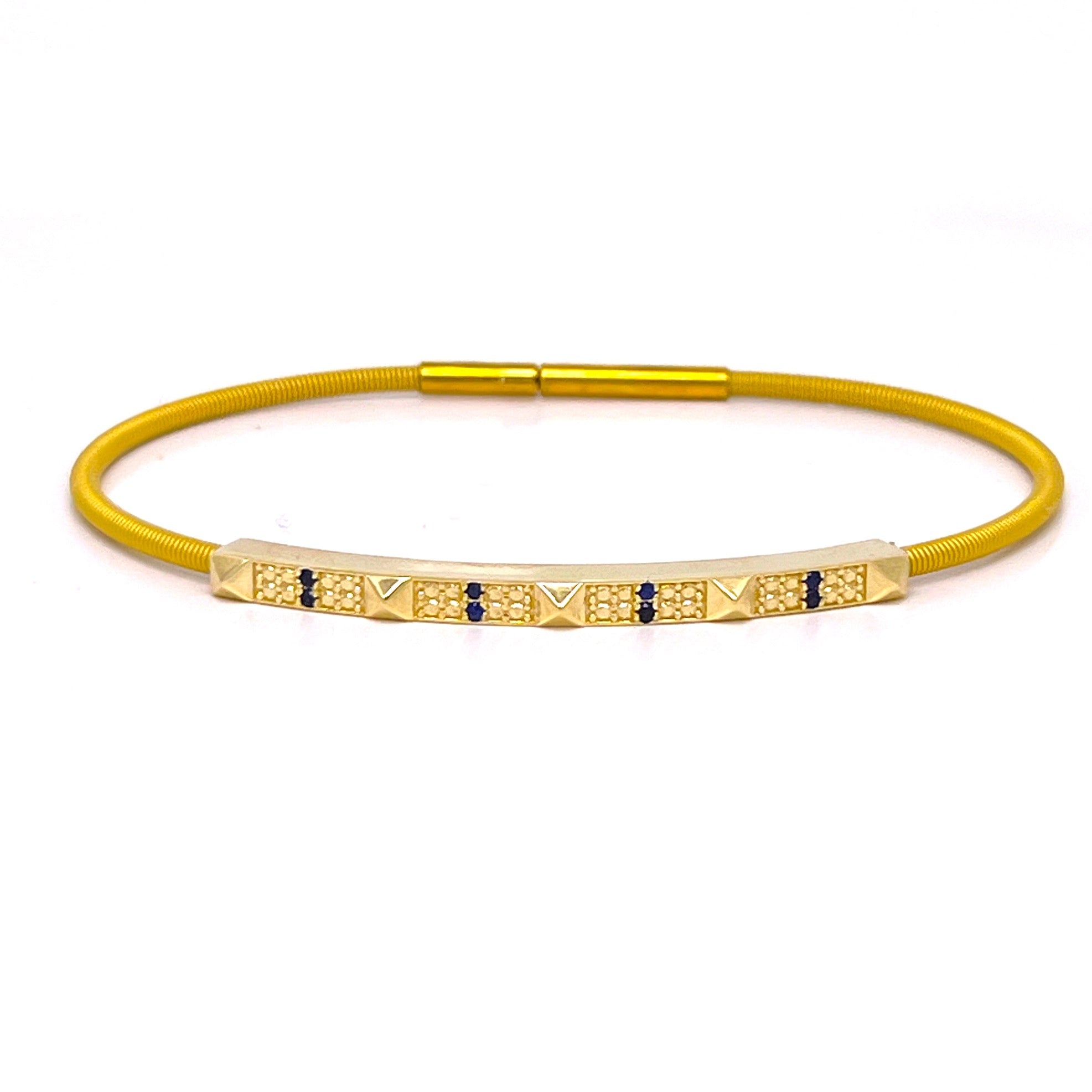 BRACCIALE IN ORO GIALLO CON BACCHETTA DI BORCHIE E ZAFFIRI