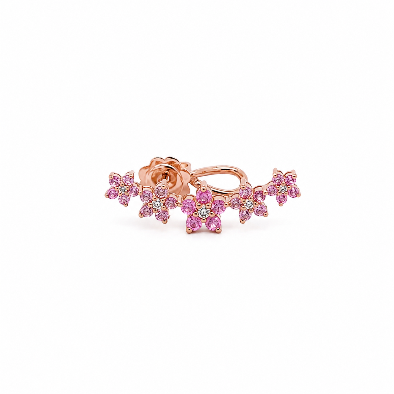 MONO ORECCHINO IN ORO ROSA CON DIAMANTI E ZAFFIRI ROSA