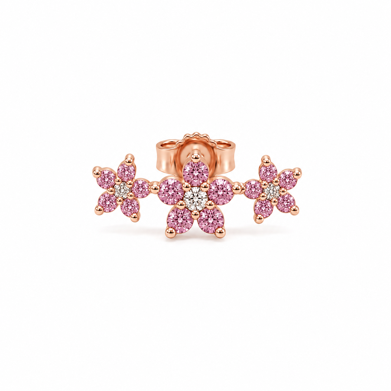 MONO ORECCHINO IN ORO ROSA CON ZAFFIRI ROSA E DIAMANTINI