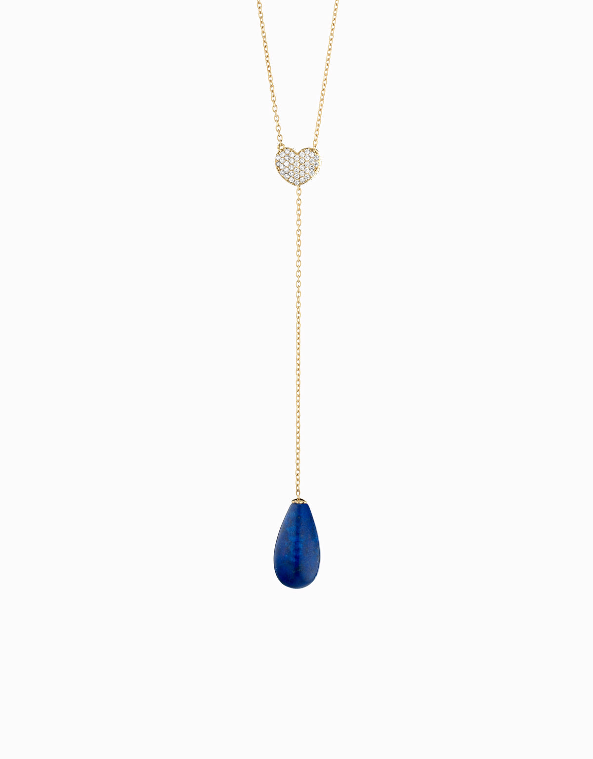 COLLANA SALISCENDI IN ORO GIALLO CON CUORE DI DIAMANTI E GOCCIA DI LAPIS