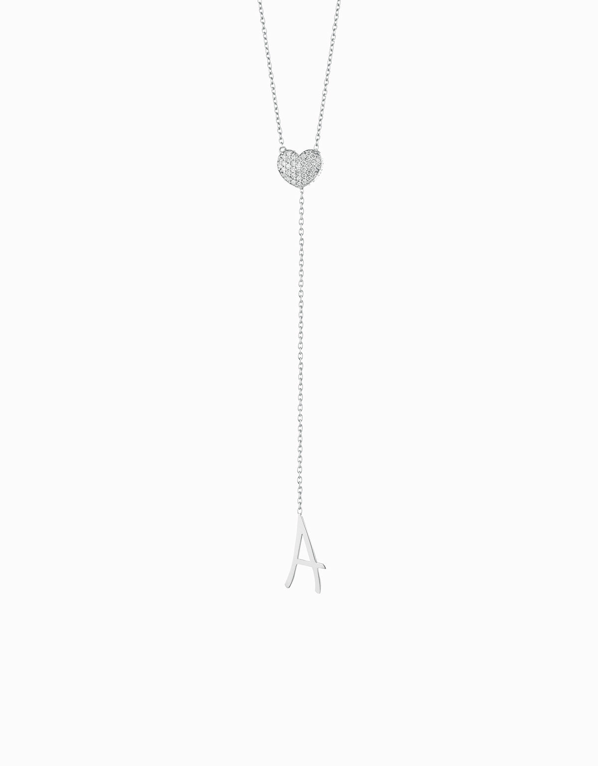 COLLANA SALISCENDI IN ORO BIANCO CON CUORE DI DIAMANTI  CON LETTERA PENDENTE