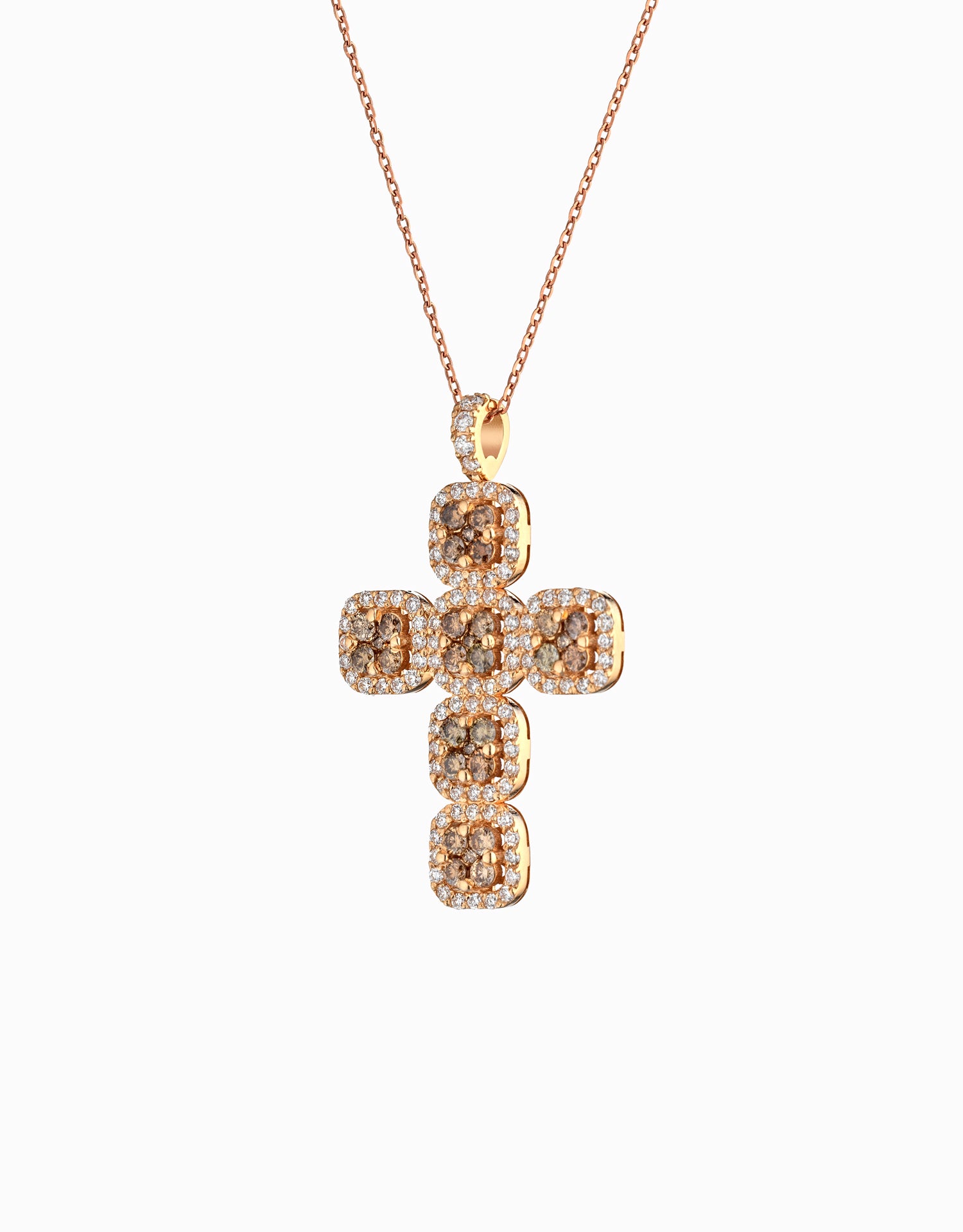 CROCE IN ORO ROSA CON DIAMANTI LATERALI E CENTRALI DIAMANTI BROWN