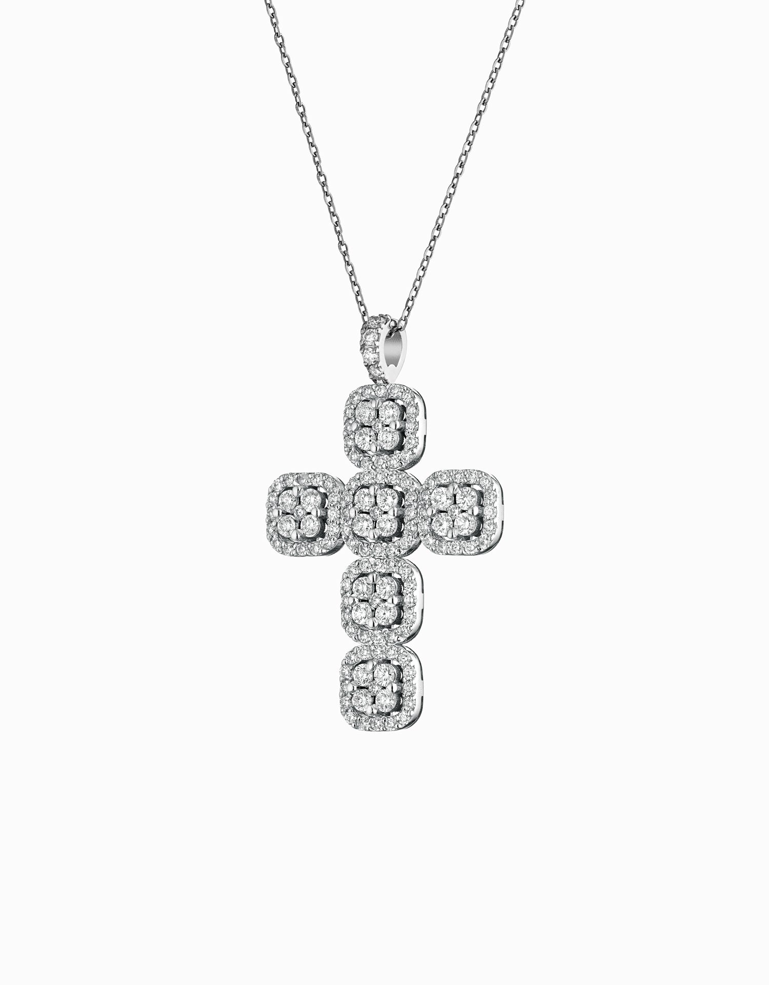 CROCE IN ORO BIANCO, CON DIAMANTI BIANCHI  CENTRALI E CONTORNO