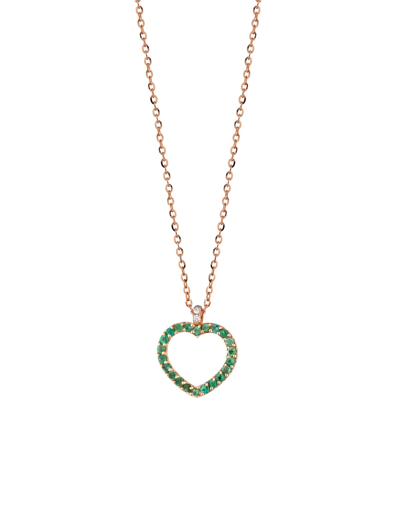 CIONDOLO IN ORO ROSA CON CUORE  APERTO DI DIAMANTI E SMERALDI