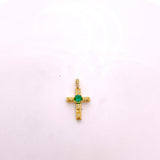 CROCE IN ORO GIALLO PICCOLA CON DIAMANTI E SMERALDO CENTRALE