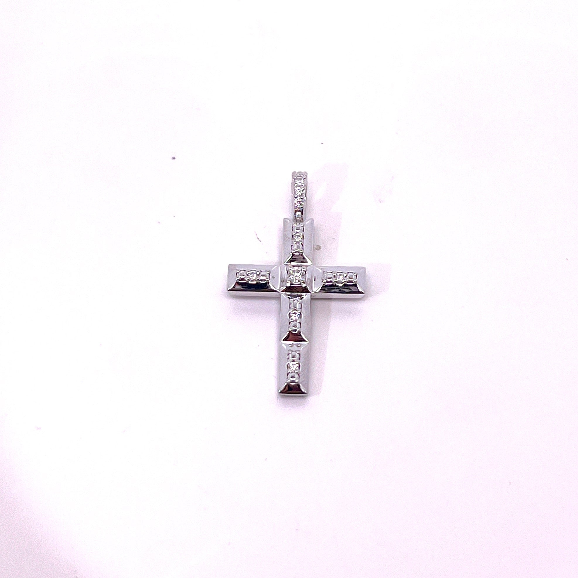 CROCE IN ORO BIANCO GRANDE CON DIAMANTI