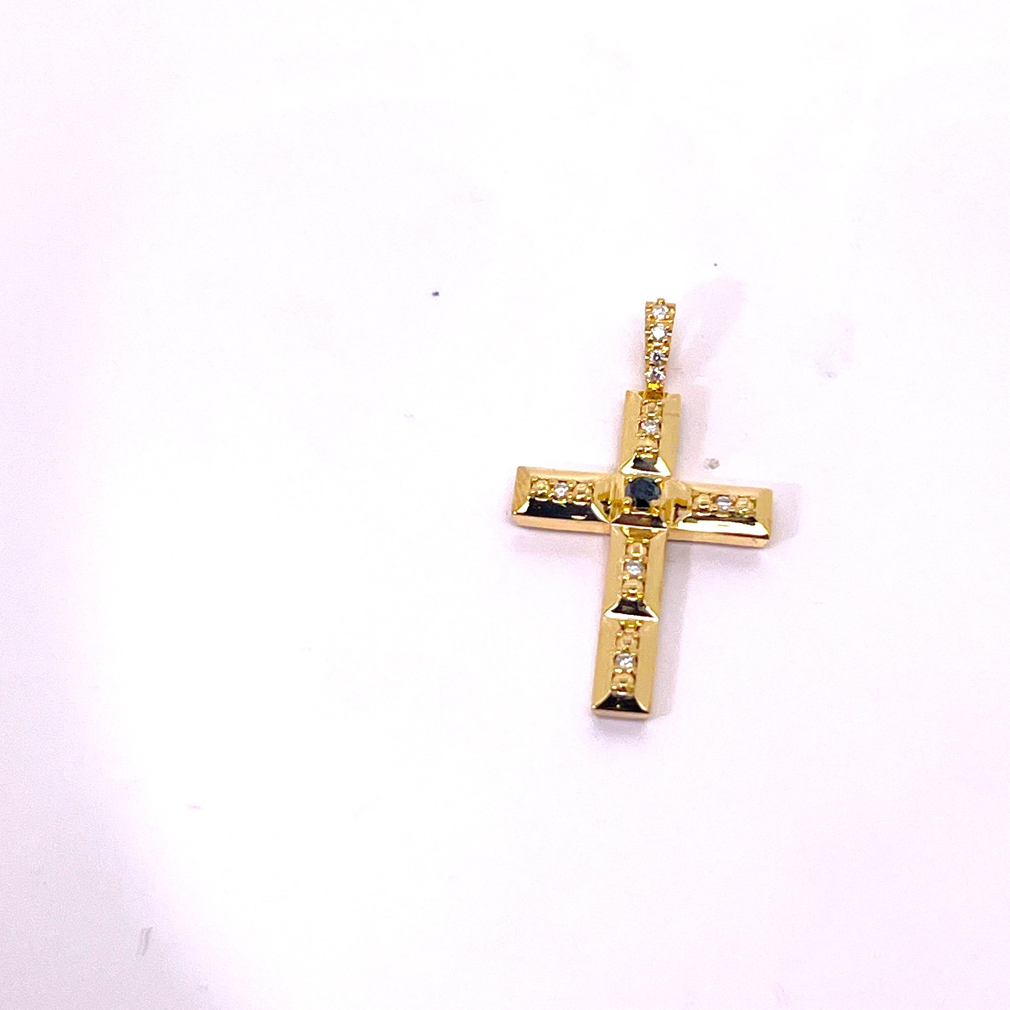 CROCE IN ORO GIALLO GRANDE CON DIAMANTI E DIAMANTE NERO CENTRALE