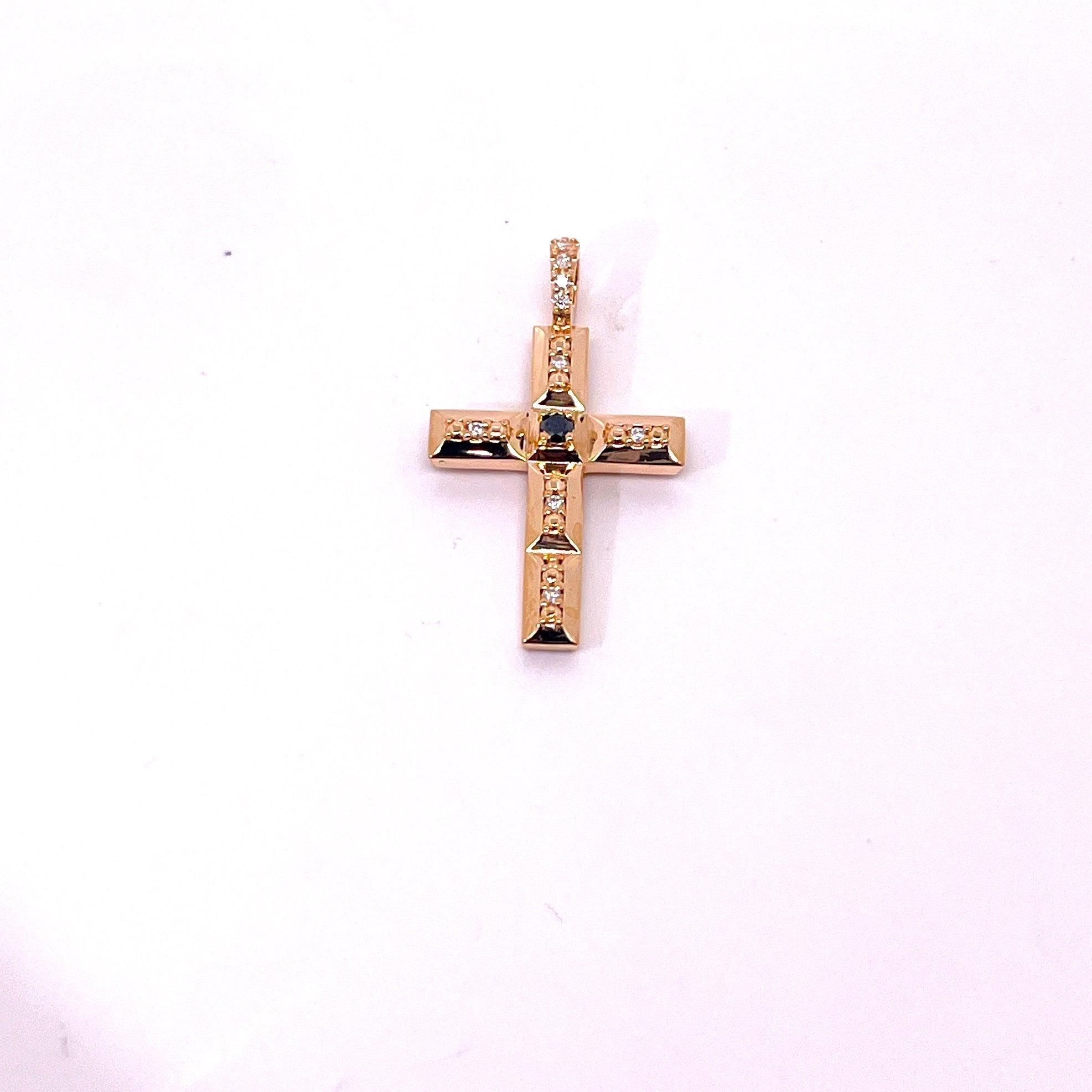 CROCE IN ORO ROSA GRANDE CON DIAMANTI E DIAMANTE NERO CENTRALE