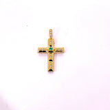 CROCE IN ORO GIALLO GRANDE CON DIAMANTI E SMERALDO CENTRALE