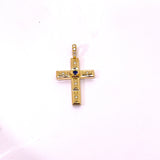 CROCE IN ORO GIALLO GRANDE CON DIAMANTI E ZAFFIRO CENTRALE