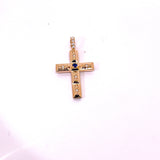 CROCE IN ORO ROSA GRANDE CON DIAMANTI E ZAFFIRO CENTRALE