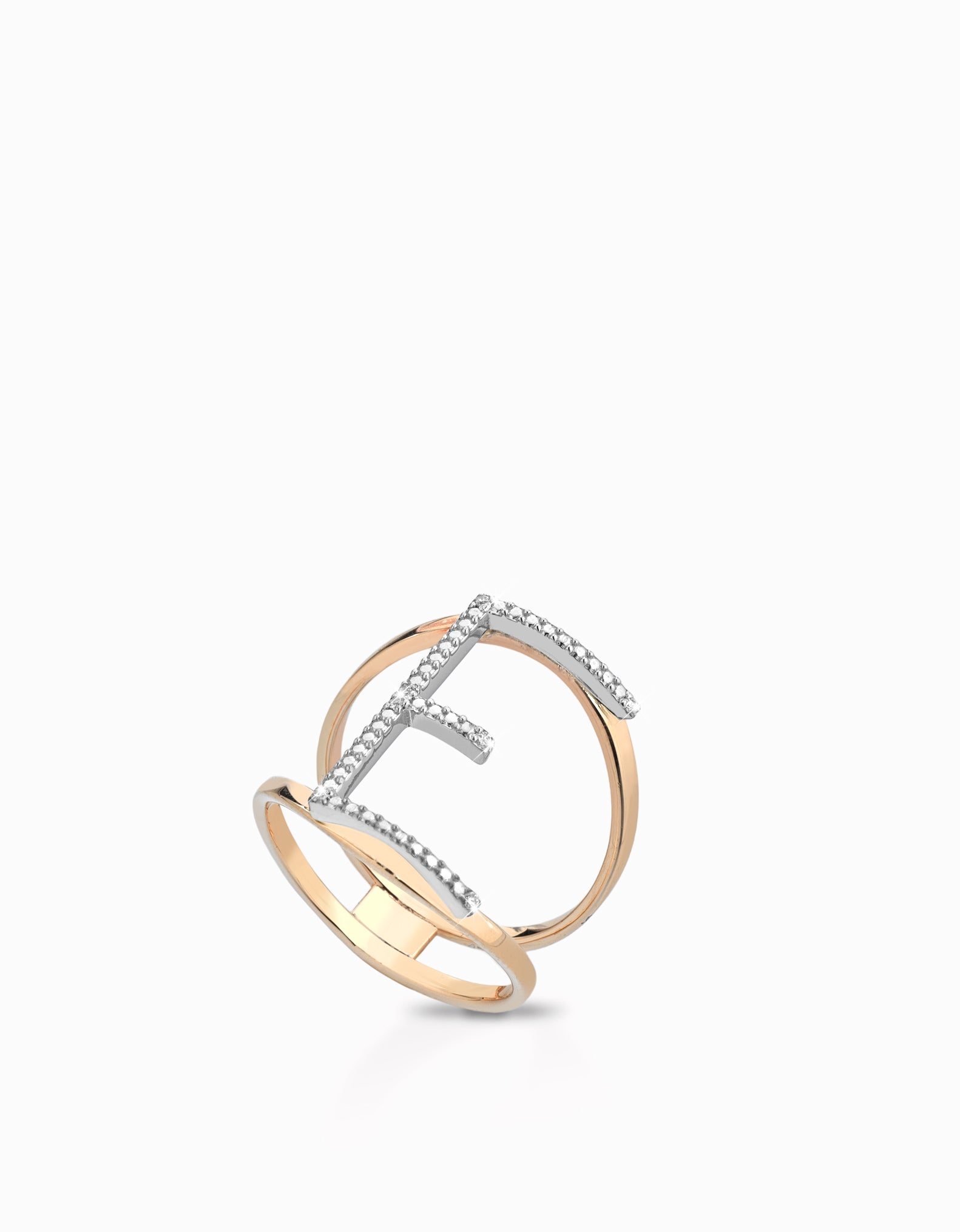 ANELLO CON LETTERA 9KT, IN ORO ROSA CON DIAMANTI