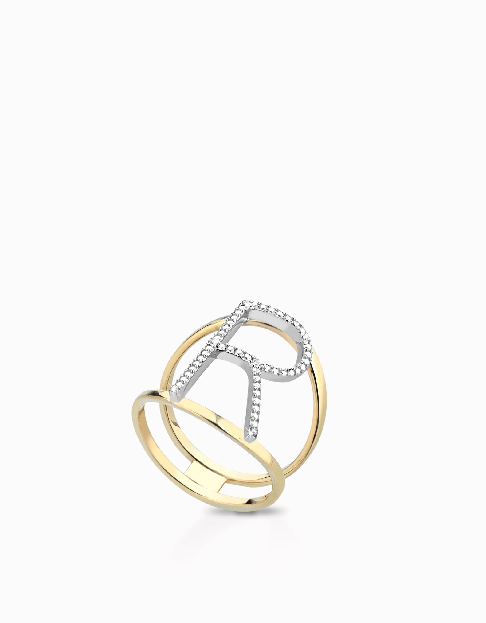 ANELLO LETTERA 9KT, IN ORO GIALLO CON DIAMANTI